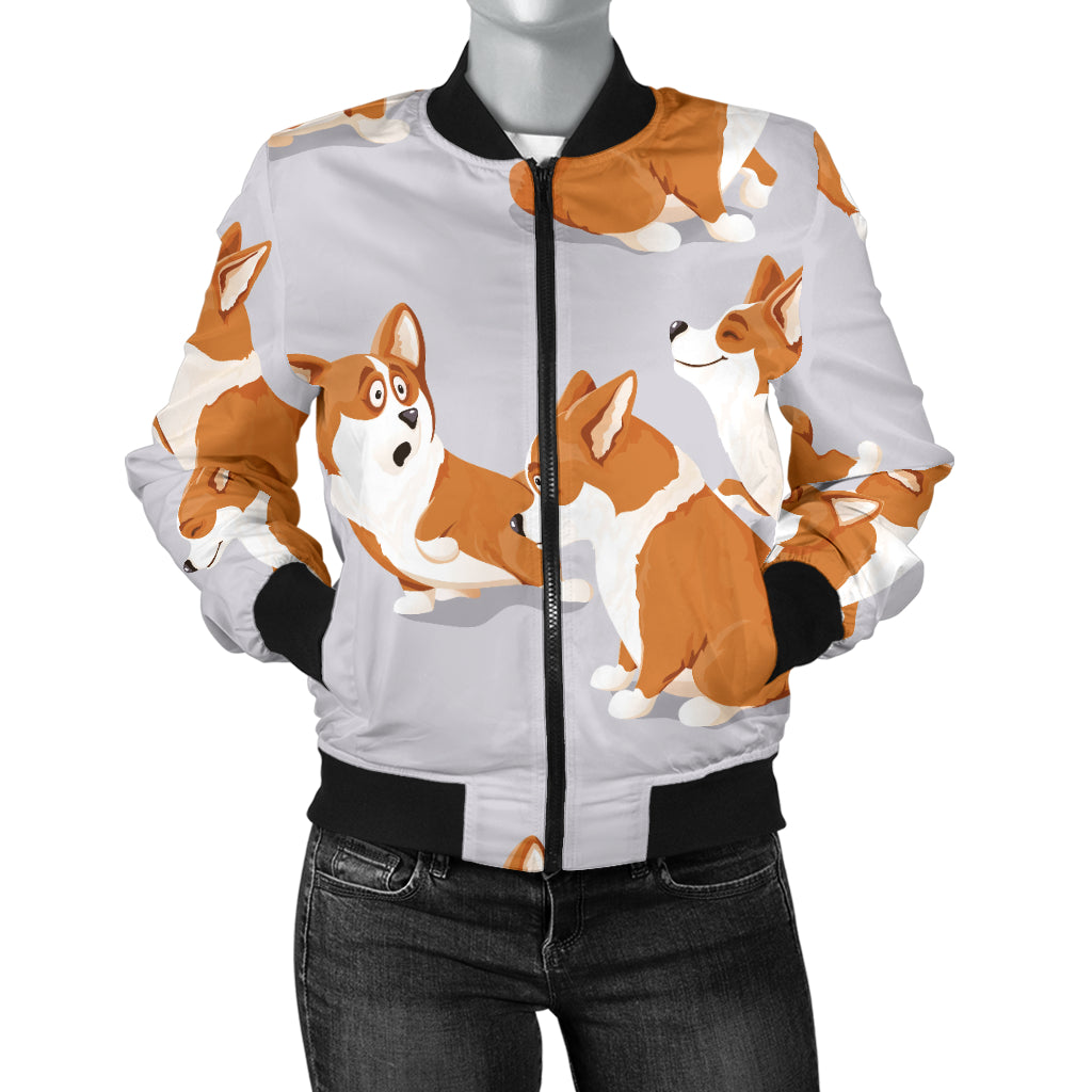 Pembroke Welsh Corgis Pattern Print Design A04 Women's Bomber Jacket