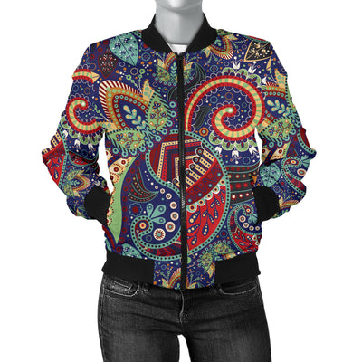 Paisley Boho Pattern Print Design A03 Women's Bomber Jacket