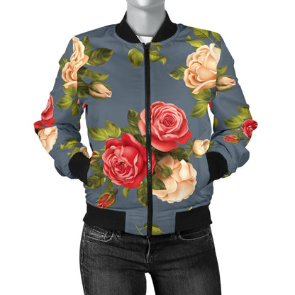 Rose Pattern Print Design RO017 Women Bomber Jacket