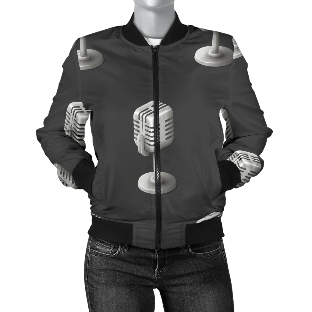Microphone Vintage Pattern Print Design 01 Women's Bomber Jacket