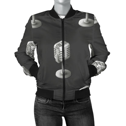 Microphone Vintage Pattern Print Design 01 Women's Bomber Jacket