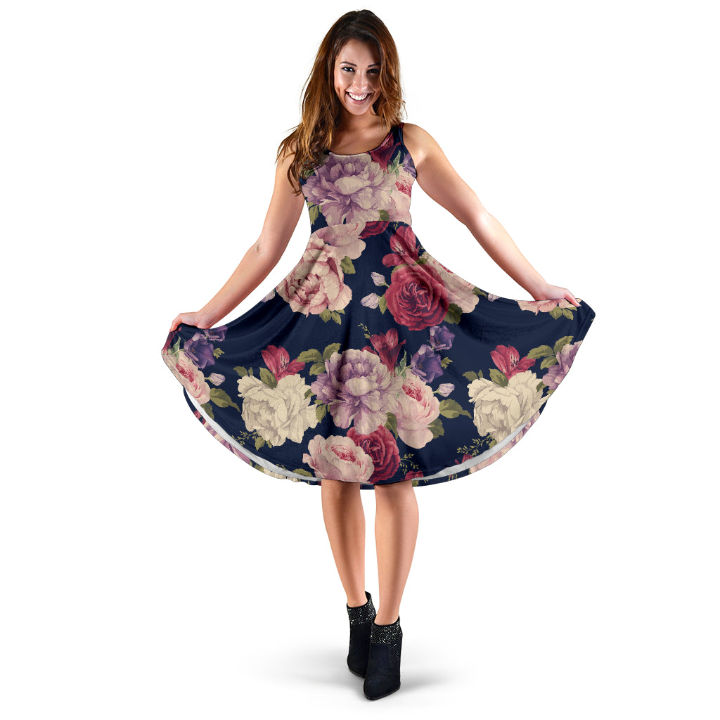 Peony Pattern Print Design PE03 Midi Dress