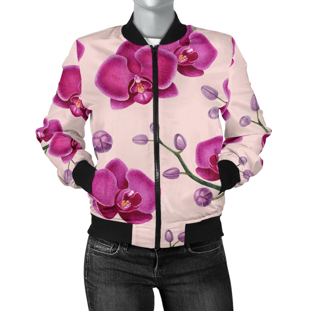 Orchid Purple Pattern Print Design OR04 Women Bomber Jacket