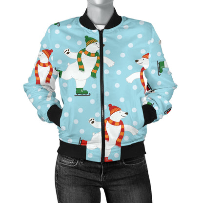 Polar Bear Pattern Print Design PB07 Women Bomber Jacket