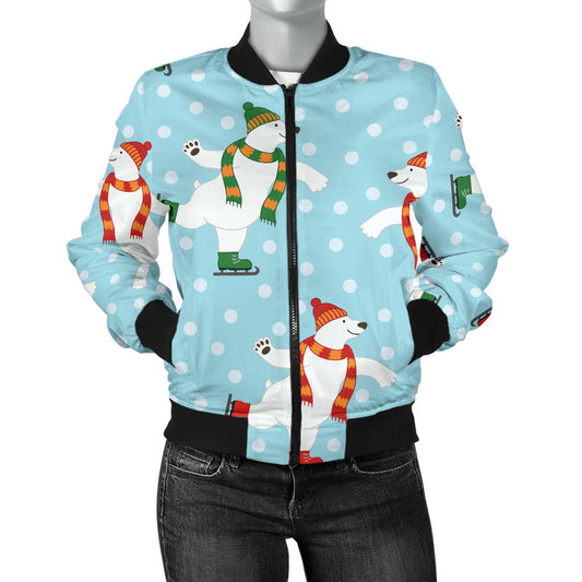 Polar Bear Pattern Print Design PB07 Women Bomber Jacket