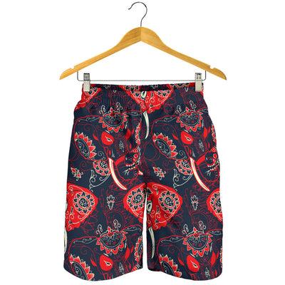 Red Indian Elephant Pattern Mens Shorts