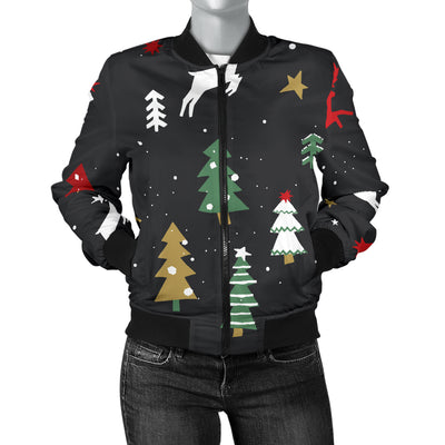 Christmas Tree Deer Style Pattern Print Design 03 Women's Bomber Jacket