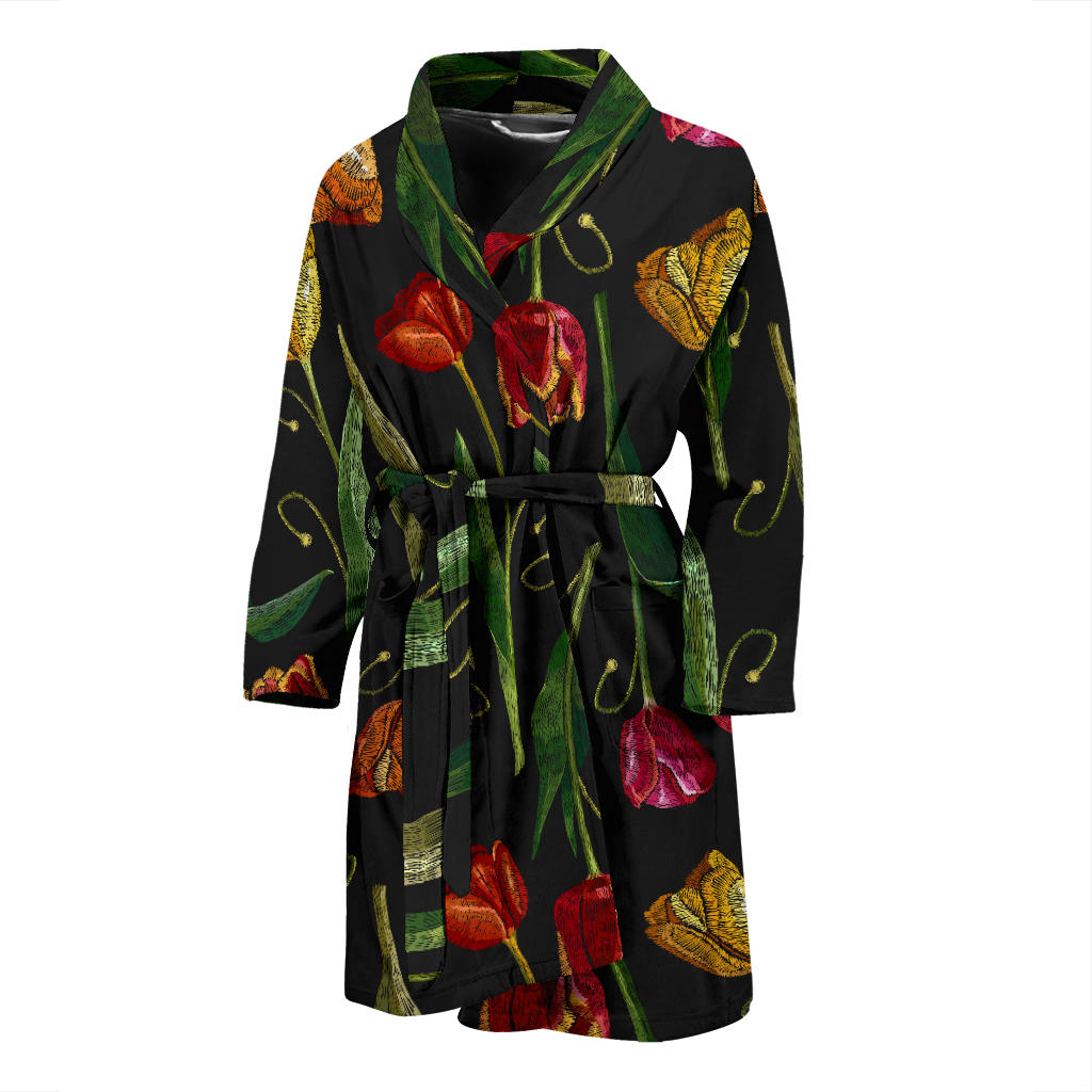 Tulip Embroidered Pattern Print Design TP01 Men Bathrobe