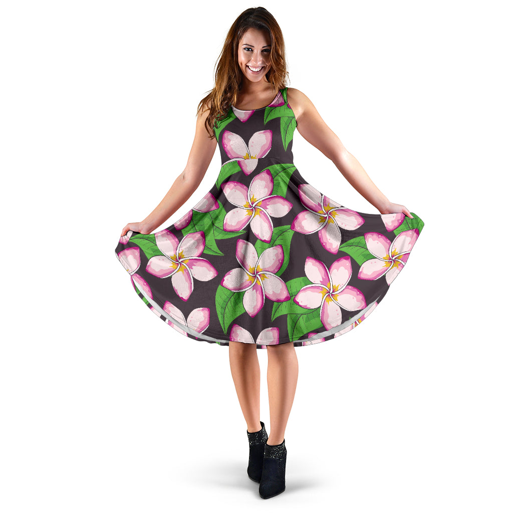 Pink Plumeria Pattern Print Design PM019 Midi Dress
