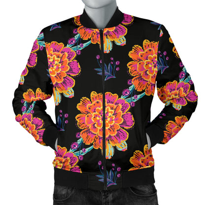Marigold Pattern Print Design MR04 Men Bomber Jacket