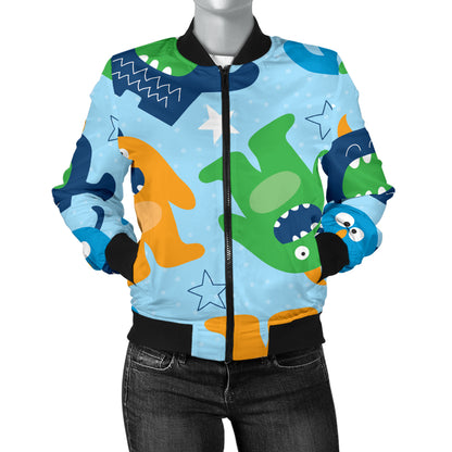 Monster Cartoon Pattern Print Design 04 Women's Bomber Jacket