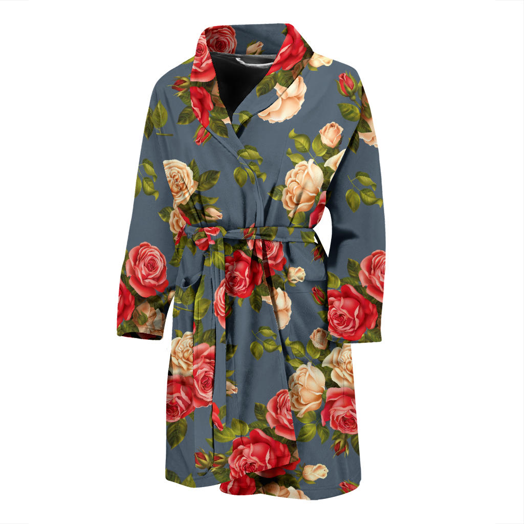 Rose Pattern Print Design RO017 Men Bathrobe