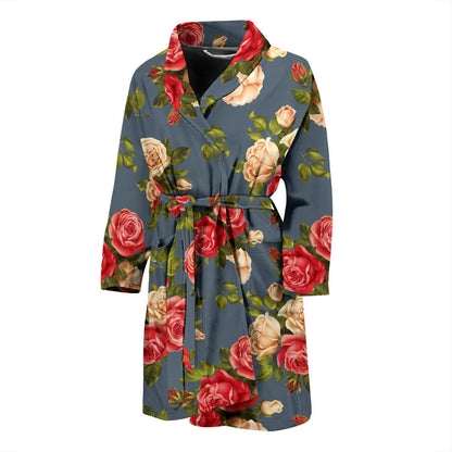 Rose Pattern Print Design RO017 Men Bathrobe