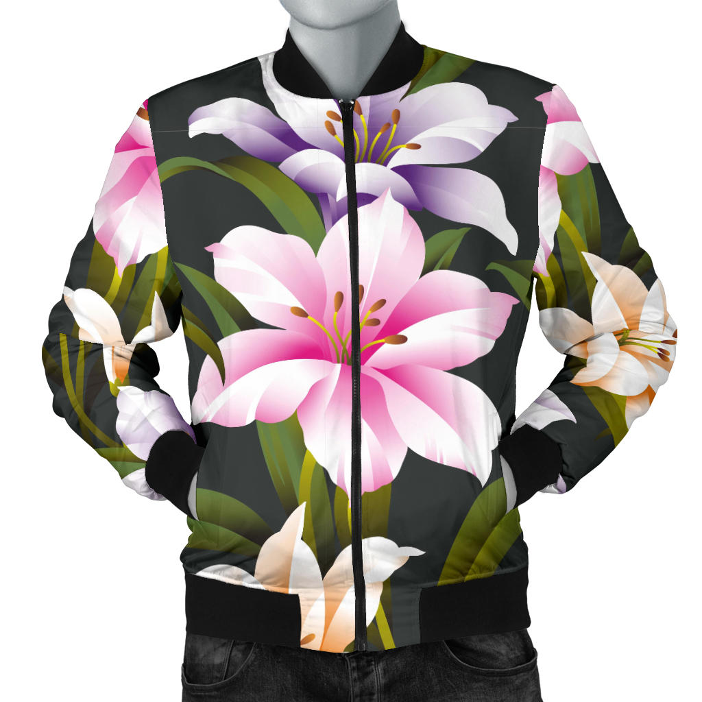 Lily Pattern Print Design LY01 Men Bomber Jacket