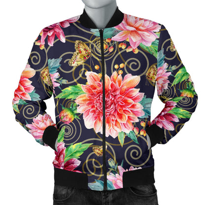 Dahlia Pattern Print Design DH02 Men Bomber Jacket