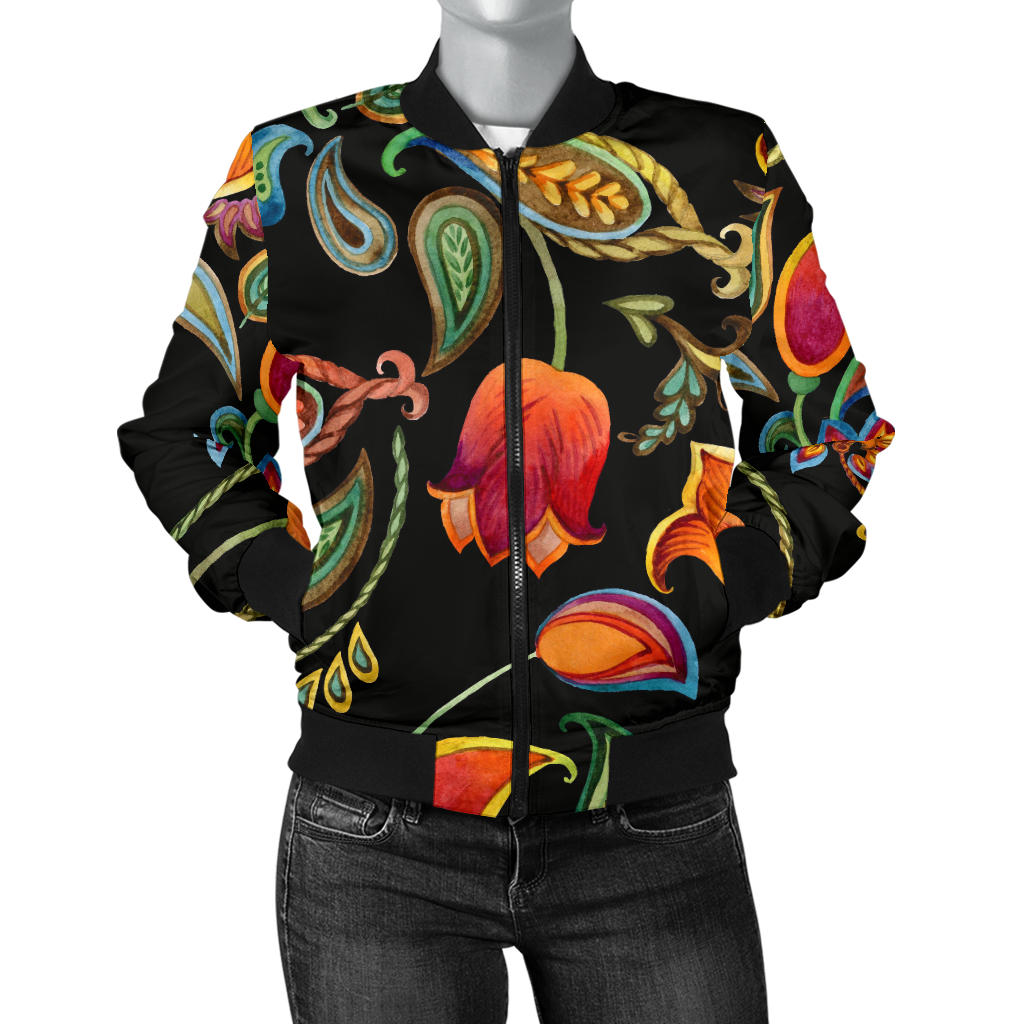 Tulip Boho Pattern Print Design TP09 Women Bomber Jacket