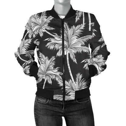Palm Tree Pattern Print Design PT03 Women Bomber Jacket
