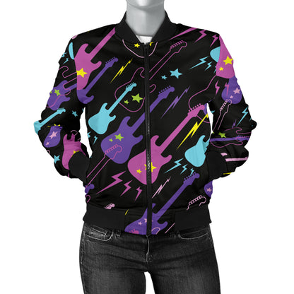 Electric Guitar Pattern Print Design 02 Women's Bomber Jacket
