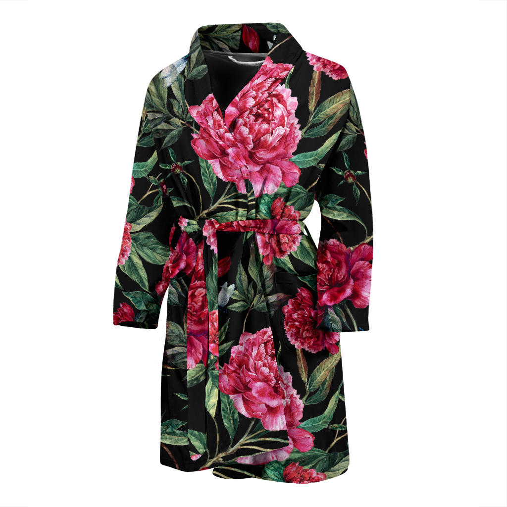 Peony Pattern Print Design PE04 Men Bathrobe