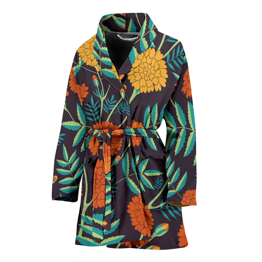 Marigold Pattern Print Design MR01 Women Bathrobe