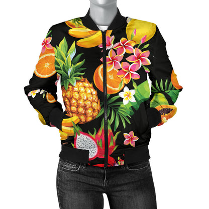 Tropical Fruits Pattern Print Design TF02 Women Bomber Jacket