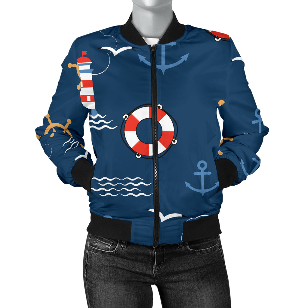 Nautical Pattern Print Design A06 Women's Bomber Jacket