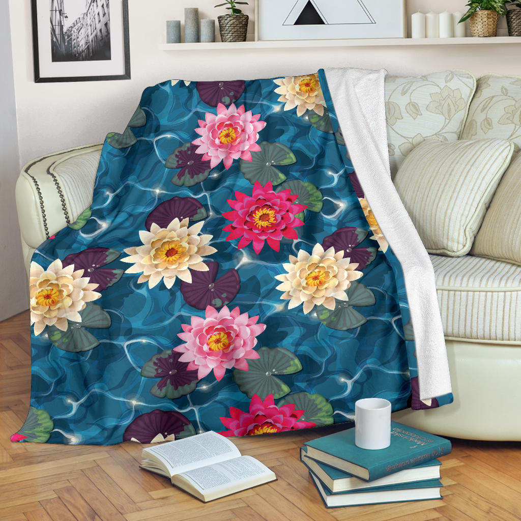 Water Lily Pattern Print Design WL05 Fleece Blanket