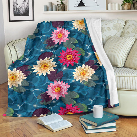 Water Lily Pattern Print Design WL05 Fleece Blanket