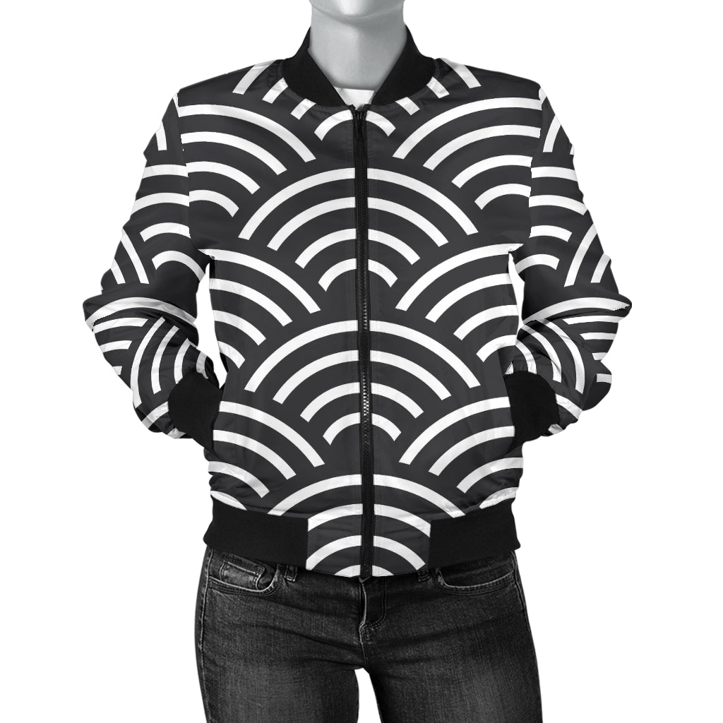 Scales Black White Pattern Print Design 03 Women's Bomber Jacket