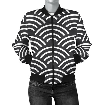 Scales Black White Pattern Print Design 03 Women's Bomber Jacket