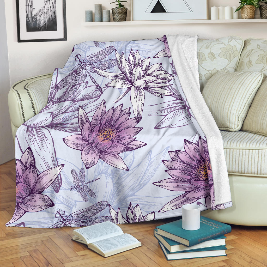 Water Lily Pattern Print Design WL01 Fleece Blanket