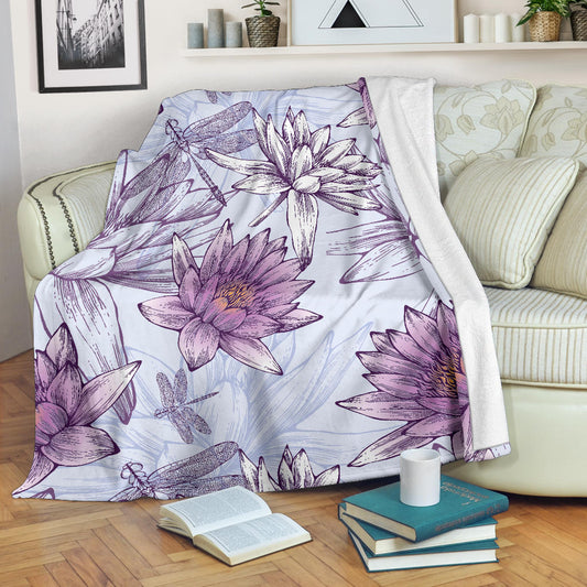 Water Lily Pattern Print Design WL01 Fleece Blanket