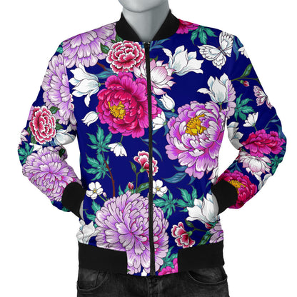 Dahlia Pattern Print Design DH013 Men Bomber Jacket
