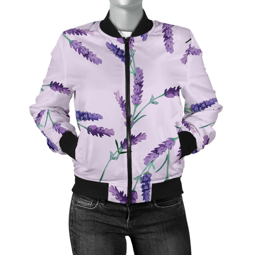 Lavender Pattern Print Design 02 Women's Bomber Jacket