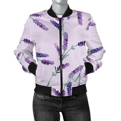 Lavender Pattern Print Design 02 Women's Bomber Jacket