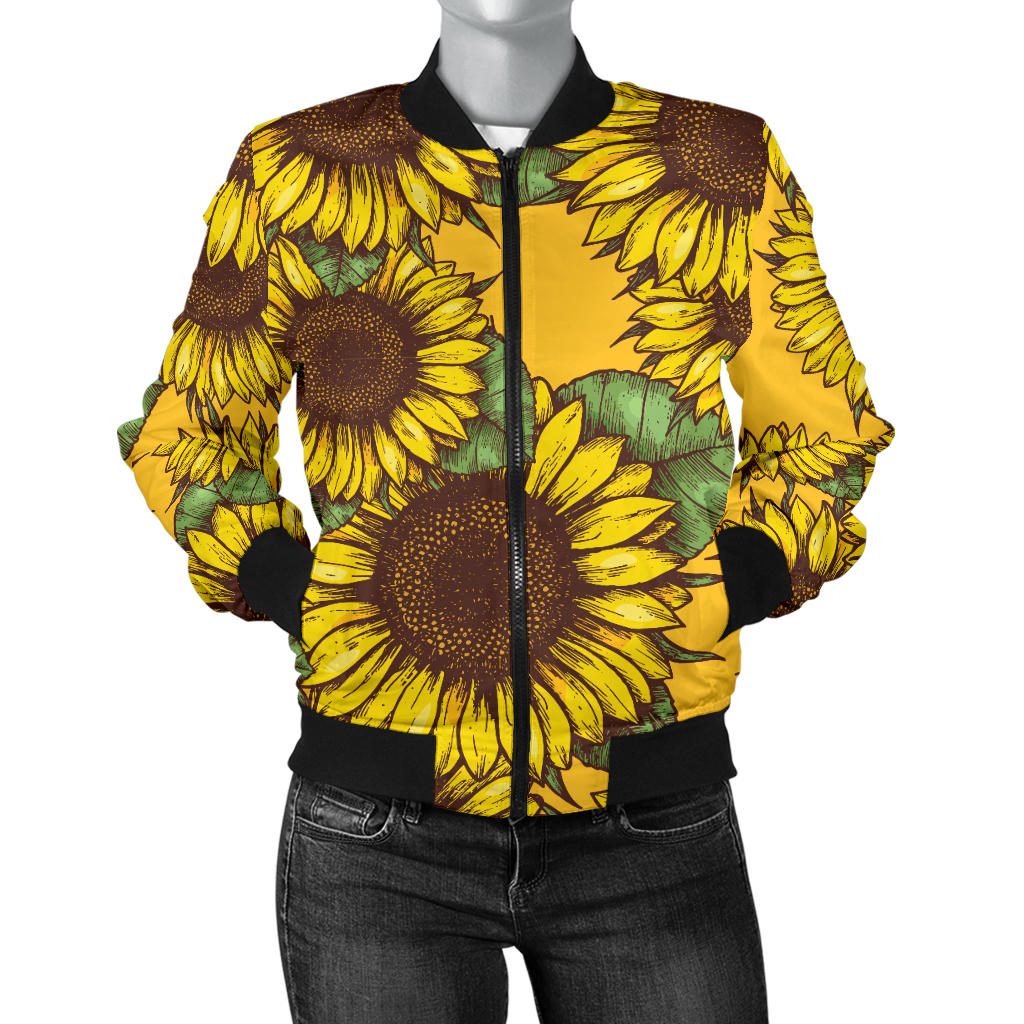 Sunflower Pattern Print Design SF04 Women Bomber Jacket