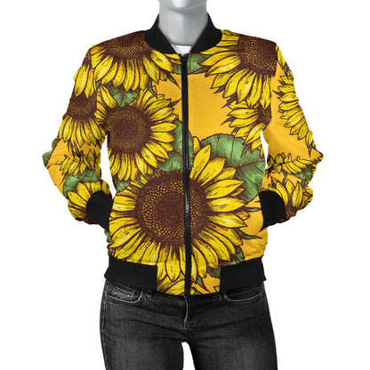 Sunflower Pattern Print Design SF04 Women Bomber Jacket