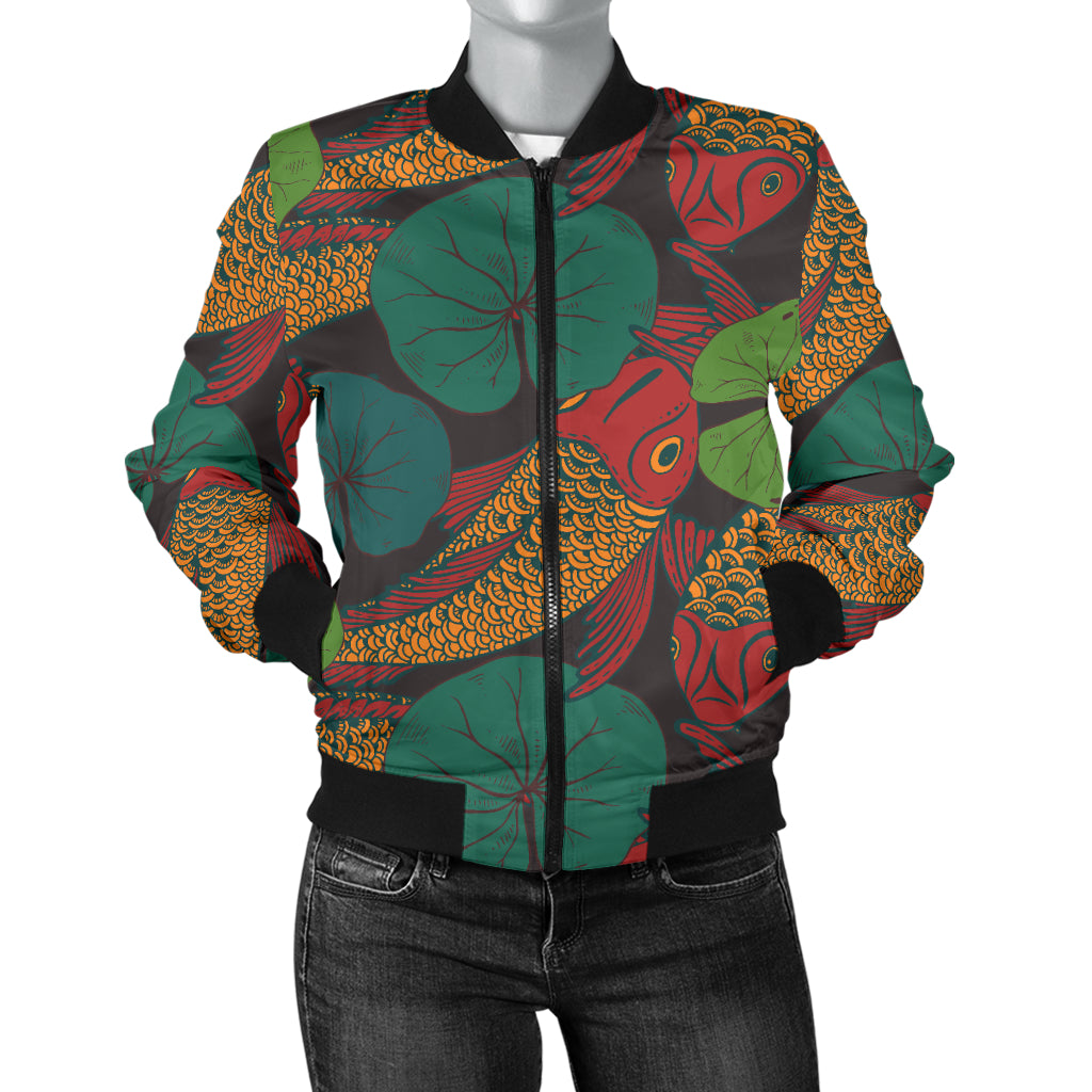 KOI Fish Pattern Print Design 01 Women's Bomber Jacket