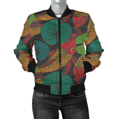 KOI Fish Pattern Print Design 01 Women's Bomber Jacket