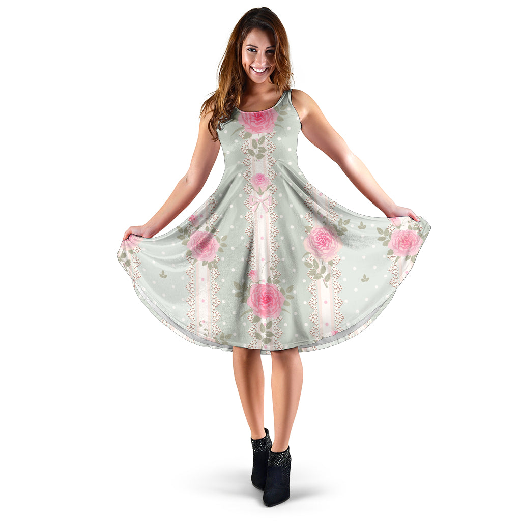 Rose Pattern Print Design RO016 Midi Dress