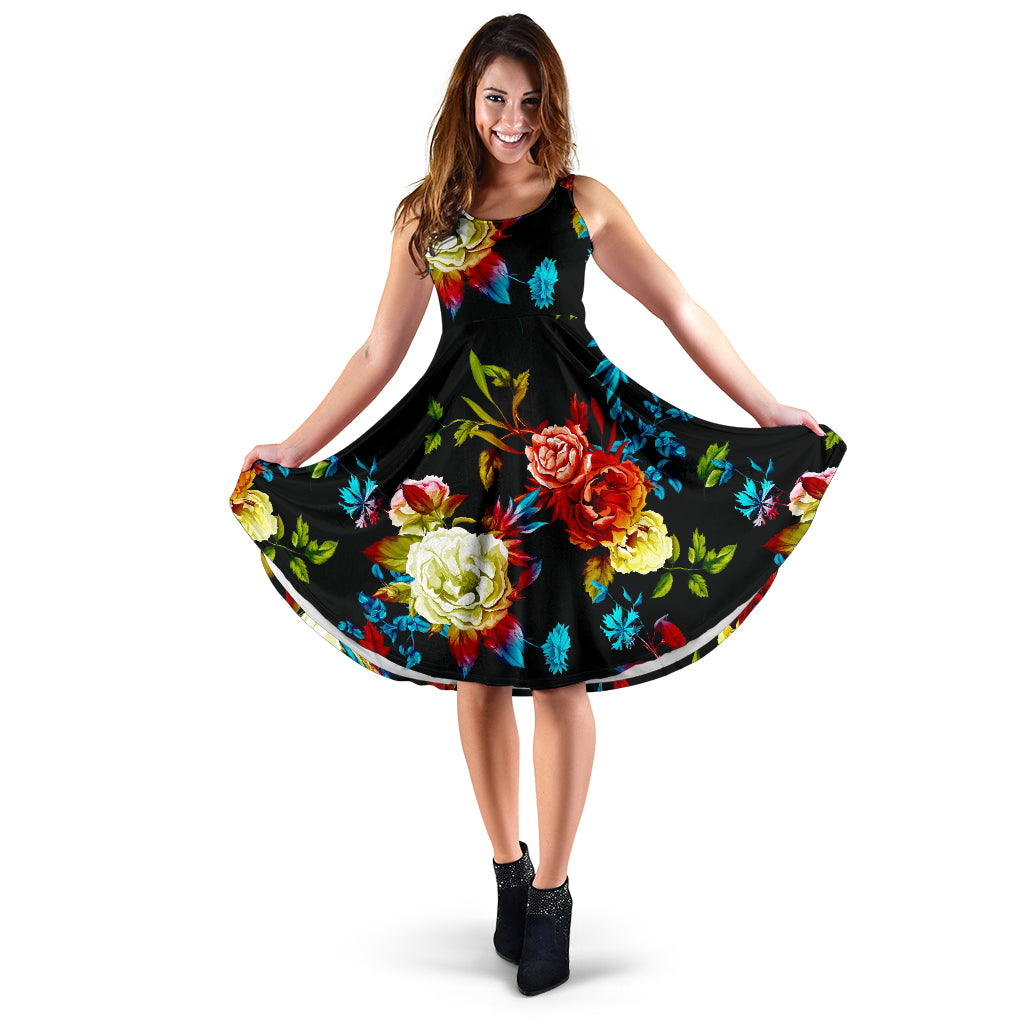 Peony Pattern Print Design PE07 Midi Dress