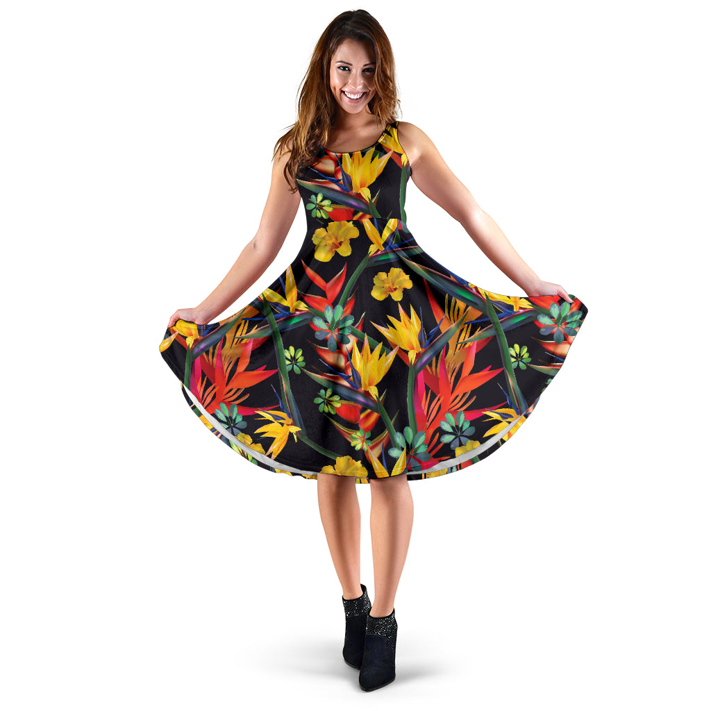 Bird Of Paradise Pattern Print Design BOP016 Midi Dress