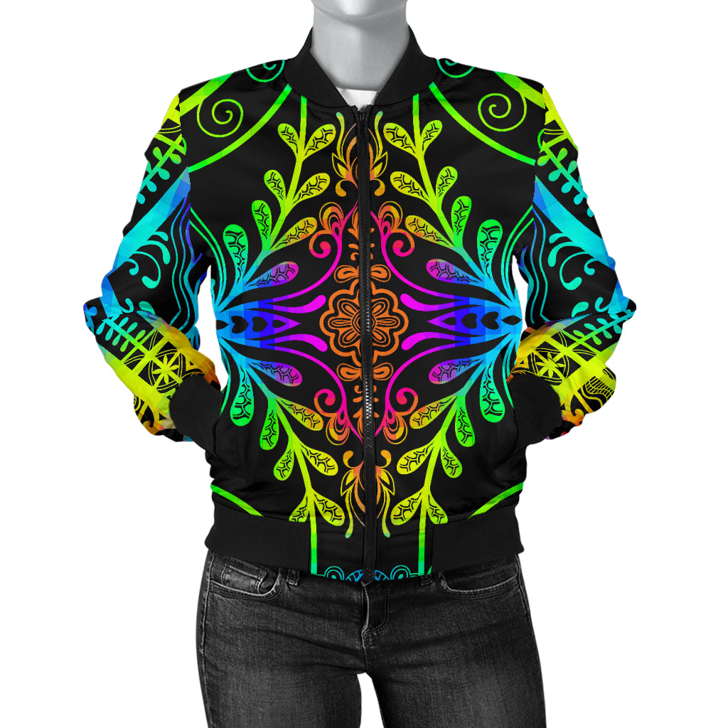 Neon Trible Rainbow Pattern Print Design A01 Women's Bomber Jacket