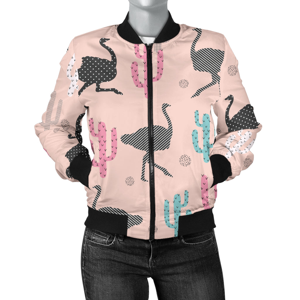 Ostrich Pattern Print Design 03 Women's Bomber Jacket