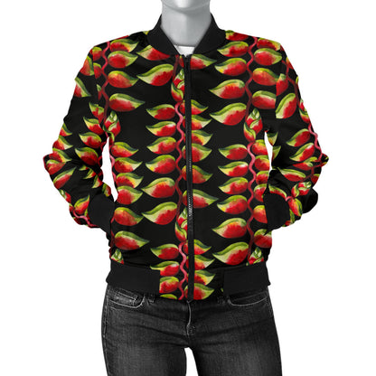 Heliconia Pattern Print Design HL05 Women Bomber Jacket