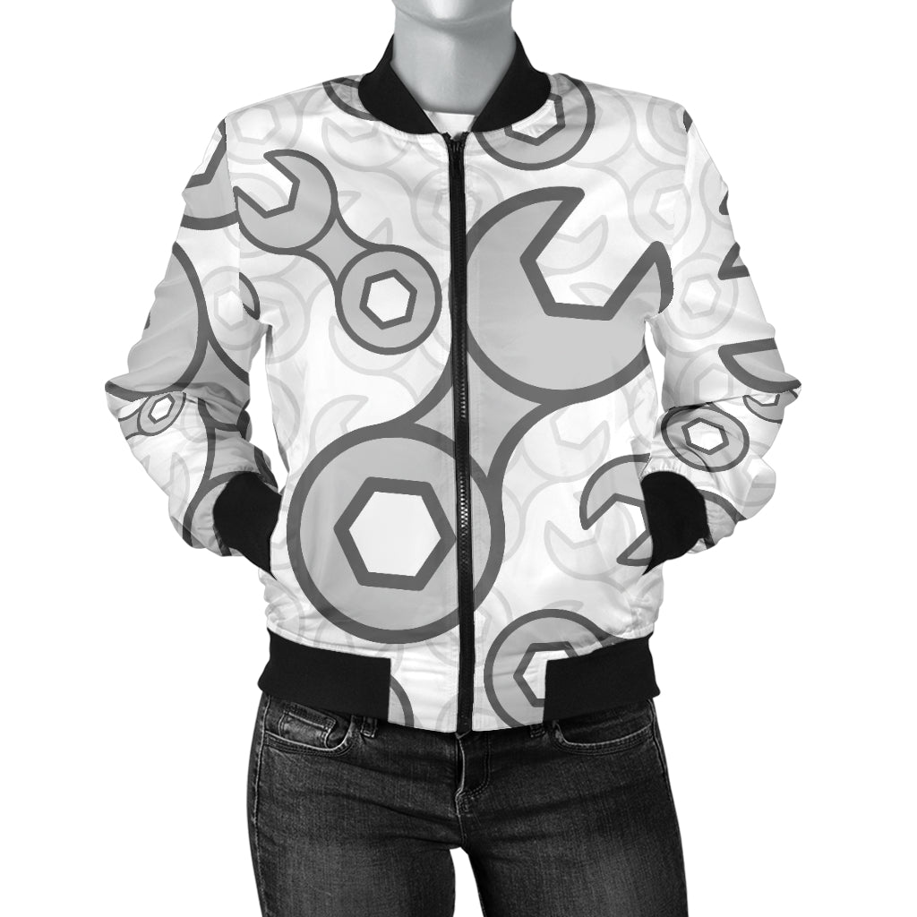 Mechanic Pattern Print Design 05 Women's Bomber Jacket