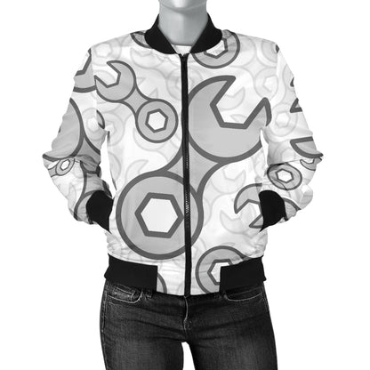 Mechanic Pattern Print Design 05 Women's Bomber Jacket