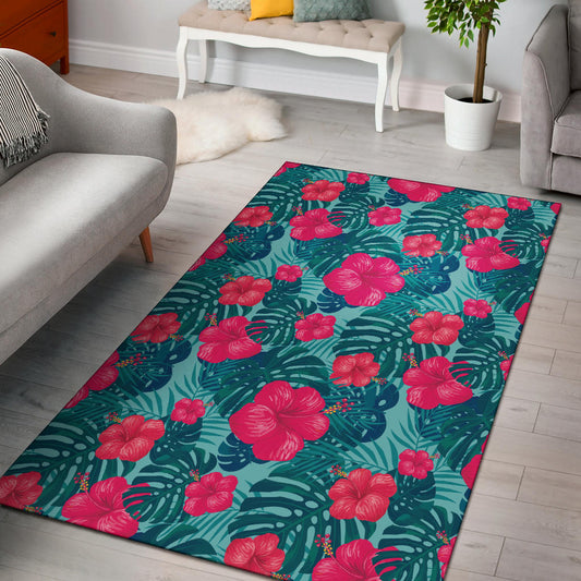 Red Hibiscus Pattern Print Design HB017 Area Rugs