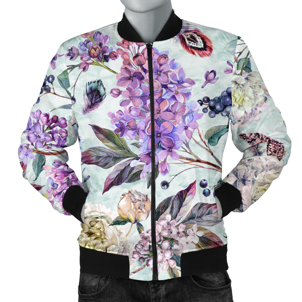 Lilac Pattern Print Design LI06 Men Bomber Jacket