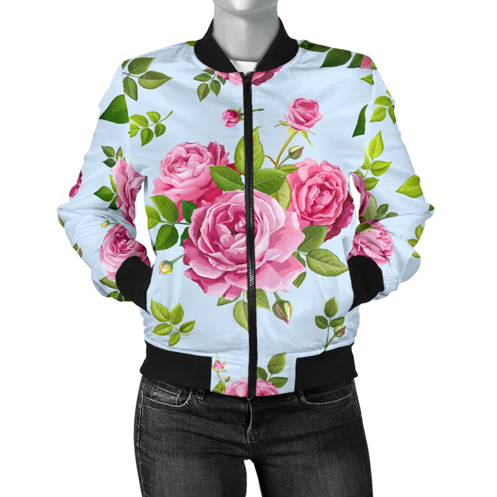 Rose Pink Pattern Print Design RO08 Women Bomber Jacket